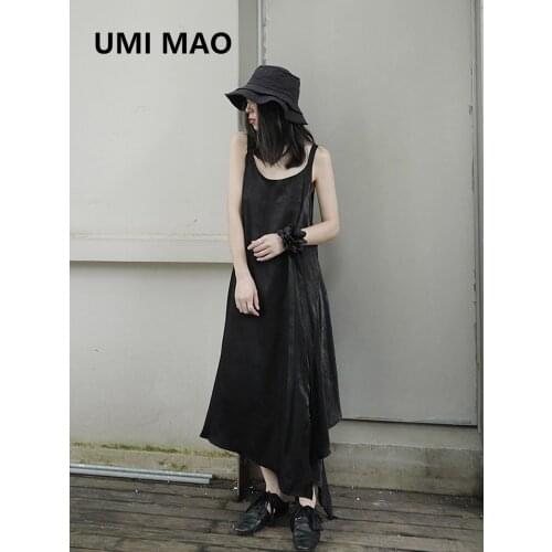 UMI MAO Yoji Yamamoto Wind Dark Design Deconstruction Asymmetric Womens Sling Summer Maxi Dress Women Irregular Black Y2K Vadim