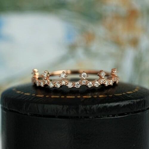 Luxury Crystal Crown Engagement Ring Cute Female White Zircon Stone Ring Classic Rose Gold Color Wedding Rings For Women Jewelry