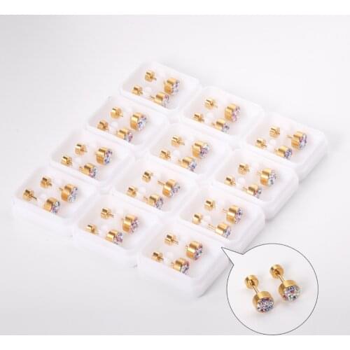 12 Pairs 316L Stainless Steel Earrings Hot Sale Colorful Stone Screw Stud Earrings Fashion Korean Style Jewelry Women Jewelry