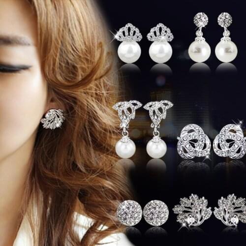 GRACE JUN Fashion Jewelry Simulated Pearl Rhinestone Earrings Cute Clip on Earrings Non Piercing Earrings for No Hole Ear Women
