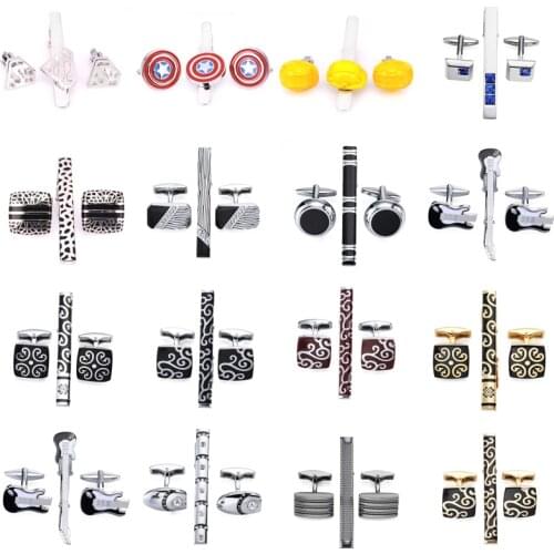 Novelty Helmet Cuff links necktie clip for tie pin for mens gift Classic pattern tie bars cufflinks tie clip set Men Jewelry