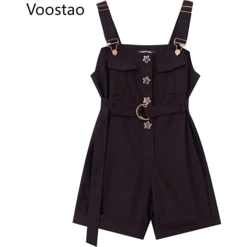 Summer High Waist Cargo Shorts Women Harajuku Fashion Overalls Punk Streetwear Jumpsuits Casual Romper Gothic Black Short Pants
