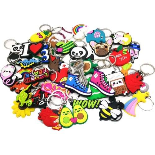 Mixed 100pcs Keychain Cartoon Keychain Anime Keyrings Fashion decoration Key Holder men kid keys car bag trinket send at random