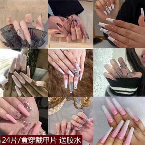 Brand New Detachable Long Coffin Fake Nails European Rainbow Ballerina Full Nail Art Tips Colorful Beauty Artificial False Nails