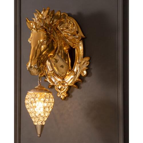 Gold Horse Wall Lamp Modern Luxury Crystal Sconce Wall Lights Led Mirror Light Fixtures Bathroom Bedside Lighting Home Art Decor