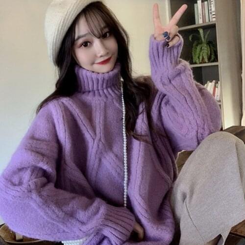 Lazy Wind Twist Pullover Sweater Women 2020 Autumn Winter Fashion Loose Thicken All-Match Solid Color Knitting Sweaters Female