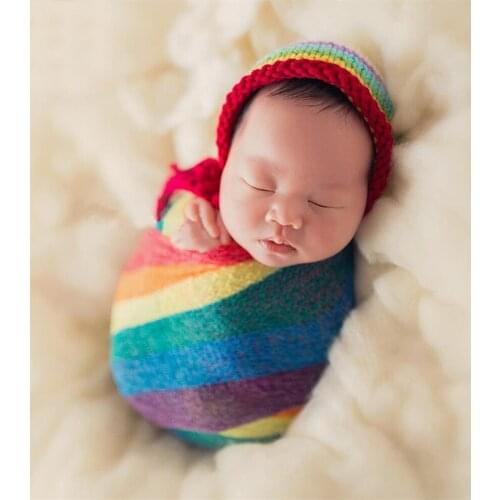Colorful Stripe Rainbow Wraps Stretch Knitted Photo Wraps Hammock Swaddling Soft Cotton Wraps For Newborn Photography Props