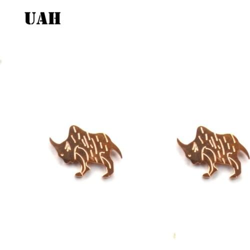 UAH Korean Style Bull Horn Stainless Steel Earrings for Women Animal Stud Earrings Female Jewelry Accessories kolczyki