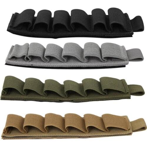 Outdoor Portable Tactical 6 Round Shotgun Buttstock Shell Bullet Holder Adhesive Strip Nylon Pouch Ammo Airsoft Hunting Gear