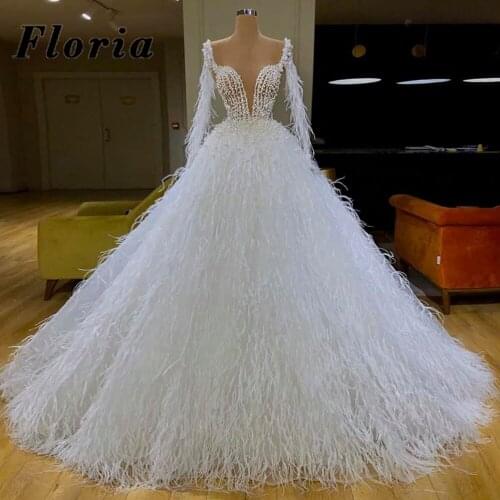 Full Beading V-Neck Formal Evening Dress 2020 Feathers Evening Wear Dubai Arabic Custom Made party Night Prom Dresses Vestidos