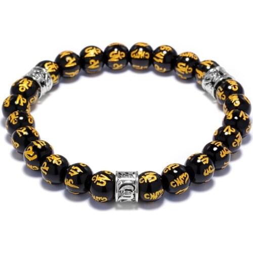 High Quality Natural Black Onyx Mantra Beads Buddha Bracelet For Women Charm Strand Men Bracelets Handmade Rosary Jewelry Gifts