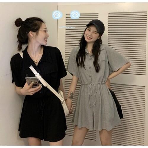 Summer 2020 Casual Loose Rompers Womens Jumpsuit Shorts White High Waist Drawstring Female Playsuits and Jumpsuits Short Sleeve