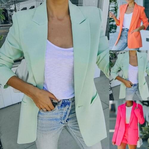 Women Blazer Coat Single Breasted Long Sleeve Autumn Lapel Pockets OL Temperament Casual Business Suit Jacket Outerwear