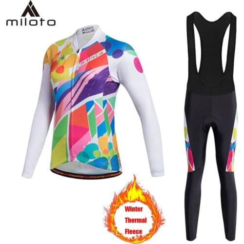 MILOTO Winter Women Long Sleeve Jersey Set Lady Thermal Fleece Road Bike Jacket Female Sportswear Warm Cycling Training Suit