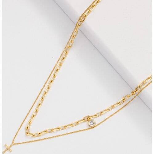 Gold Dainty Heart Cross Butterfly CZ Heart Pendant Layered Gold Strand String Religious Necklace for Women