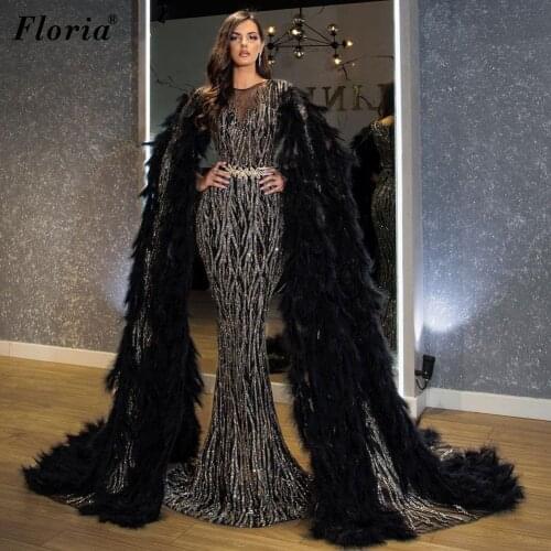 Luxury Sparkly Evening Dresses Long Sleeves Mermaid Formal Evening Gowns For Women Arabic Celebrity Dresses Vestidos De Noche
