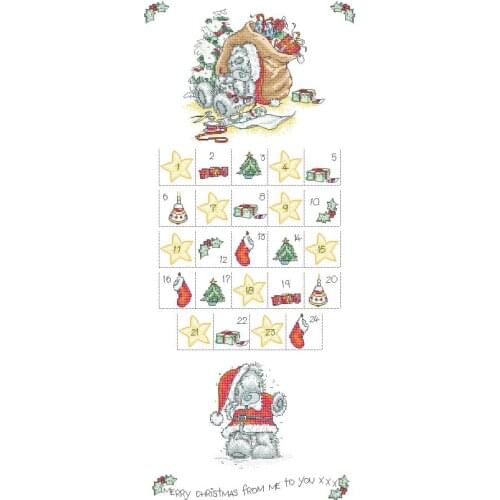 Gold Collection Chic Counted Cross Stitch Kit Tatty Teddy Advent Calendar Merry Christmas Bear