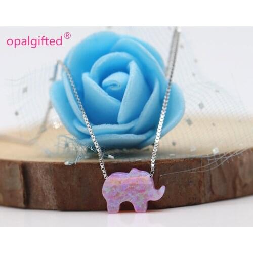 1pc/lot)Fashion Pink Elegant Animal opal Necklace Elephant Necklaces synthetic opal elephant Pendant Charm Women Friend Gift