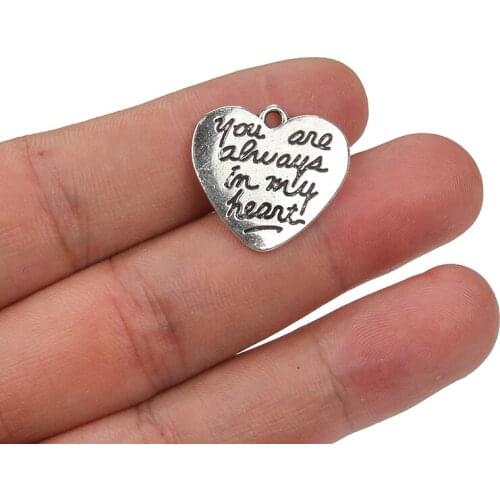 10pc/lot Alloy Metal Antique Silver Color Heart Charms Engraved Letter Pendants Handmade DIY Jewelry Findings Accessories