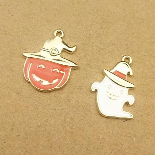 10pcs Halloween Series Charms Enamel Pendant Pumpkin Face Ghost Metal Charm Earrings Ornaments Floating DIY Jewelry Making YZ606