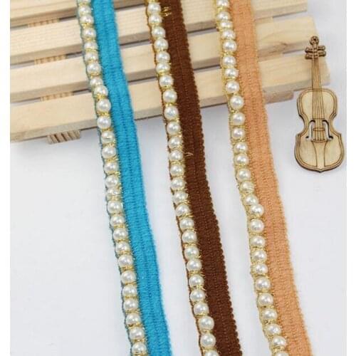 10 yards Beaded Pearl White Gold Trimming Lace Ribbon Trim Scrapbooking Applique Embellishment Sewing Renda For Wedding Dress