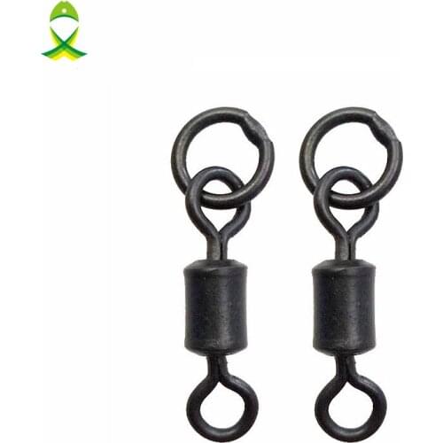 JSM 100pcs Matte Black Fishing Rolling Swivels With Ring Carp Rigs Long Body Fishing Swivel Connector Carp Fishing Accessories