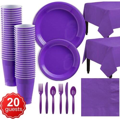 142pcs Solid Color For 20 People pink Party Set Disposable Plastic Plate Cup Xmas Birthday Party wedding Decoration Baby Shower