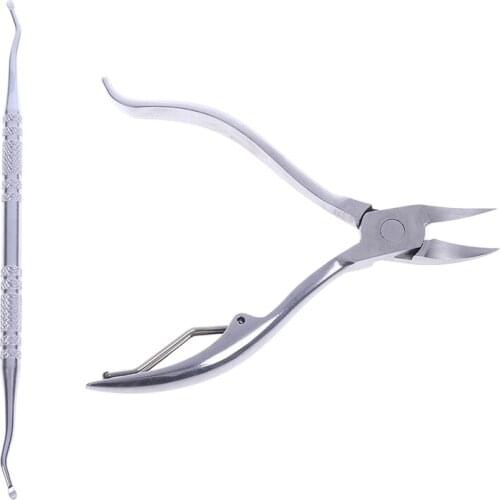 2Pcs/1Set Dead Skin Dirt Remover+Paronychia Podiatry Pedicure Care Tool Ingrown Toe Nail Correction Nippers Clipper Cutters