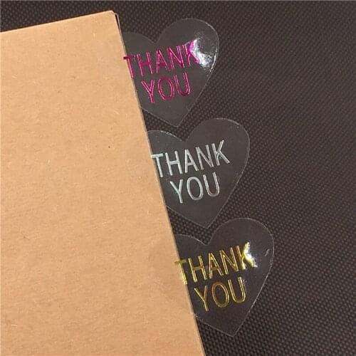 500PCS/Lot New PVC Heart Shaped Self-Adhesive Kraft Paper Stickers Printed Thank You Handmade With Love Pattern Label Stickers