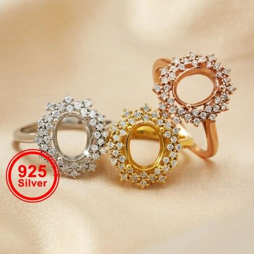 7x9MM Oval Prong Ring Settings Antiqued Style Solid 925 Sterling Silver Rose Gold Plated DIY Adjustable Ring Bezel 1224071