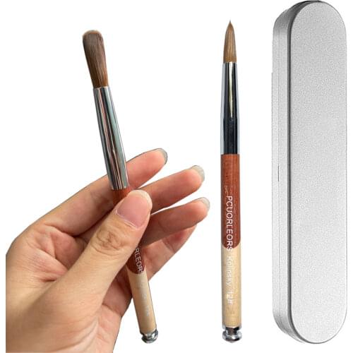 UsiDaer Acrylic Nail Brush Flat round Kolinsky Sable Nail Art Gel Brush Gel Builder Manicure Brush with Wood handle Nail Brush