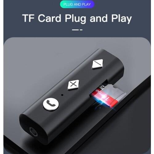 Audio Adapter Lavalier Design TF Playback Mini 3.5 AUX Audio Bluetooth 5.0 Receiver for Car