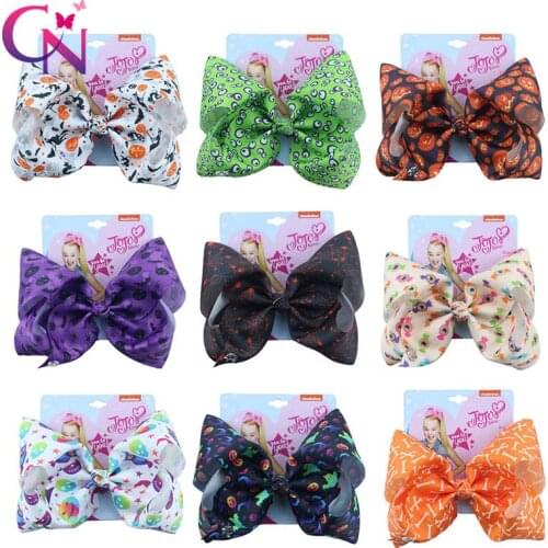CN 7" Jojo Bows For Girls/ Jojo Siwa Large Hair Bow Kids Handmade Halloween Party Hair Clip Ribbon Knot Jumbo Hair Accessories