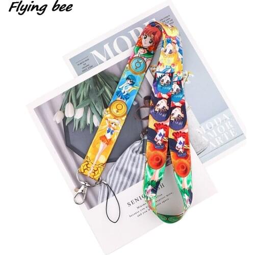 Flyingbee Anime Girl Cartoon Icons Style Key Chain Lanyard Neck Strap For Mobile Phone USB Badge Holder DIY Hang Rope Gift X1897