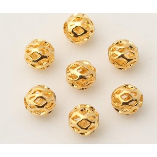 3-6mm Pure Copper Beads Vacuum Gold Plated 24K Hollow Round Beads Separated Beads Loose Beads DIY Bracelet Necklace Accessories