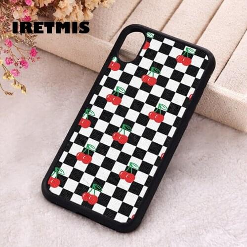 Iretmis 5 5S SE 2020 Phone Cover Case for iPhone 6 6S 7 8 Plus X Xs XR 11 12 Mini Pro Max Silicone Checkers And Cherries