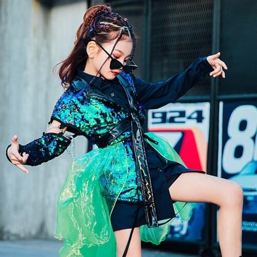 ChildrenS Jazz Clothes Girls Modern Street Dance Sequin Jacket Kids Hiphop Performance Costumes Catwalk Show Outfits DQL4935