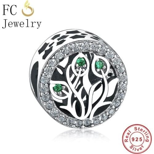 FC Jewelry Fits Original Brand Charms Bracelets Authentic 925 Sterling Silver Sea Plant Coral Green CZ Stone Beads Berloque