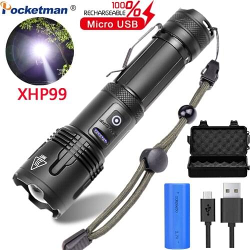 Pocketman 30000LM XHP99.2 Flashlight With Pen Holder Tail rope USB Rechargeable LED Torch XHP70 Lanterna Camping Lamp Use 26650
