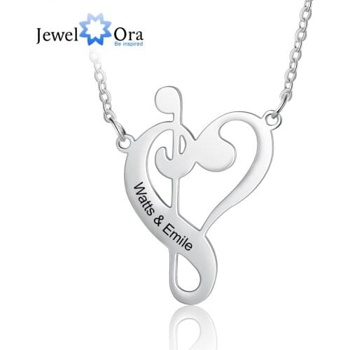 JewelOra Personalized Necklaces Musical Pendant for Women Silver Color Customize Stainless Steel Jewelry Engraved Name Girl Gift