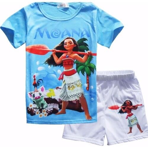 2021 Moana Costume Kids Clothes Girls Summer Short Sleeve T-shirt and Pants Set Children Cartoon Birthday Party Clothing Outfits