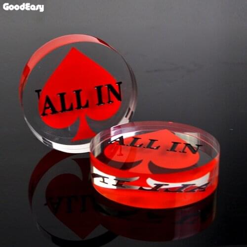 Round Transparent All In Dealer Button Pressing Acrylic Texas Hold'em Poker Casino Red Peach Heart ALL IN