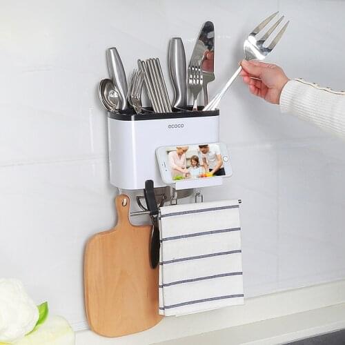 Kitchen Organizer Dish Rack Drainer Kitchen Stuff Rack Chopsticks Knife Mobile Phone Rack Stainless Steel Towel Bar Moved Hooks