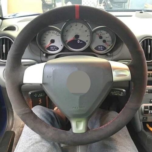 Hand-Stitched Black Genuine Leather Suede Car Steering Wheel Cover For Porsche 996 911 Cayman S 2006-2007