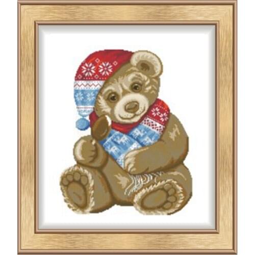 Home Decor Drawing Cartoon Animals Cute Pillow Bear Cross Stitch Kit 11ct printed cloth Chinese embroidery material pack
