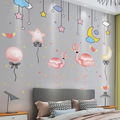 [shijuekongjian] Flamingo Animals Wall Stickers DIY Stars Balloons Wall Decals for Kids Rooms Baby Bedroom House Decoration