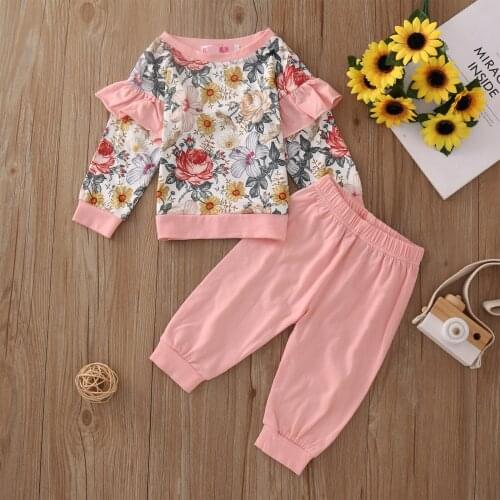 Toddler Baby Girls Clothes Autumn Baby Sets Long Sleeve Flower Ruffle Tops +Pants Outfits Tracksuit Girl Clothes 1 2 3 4 Years