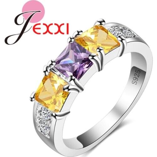 Wholesale Square Princess Cut Crystal Party Rings For Women Girls Gift 925 Sterling Silver Bridal Wedding Bands Jewelry