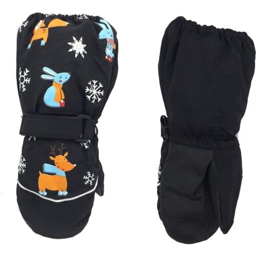 1Pair Winter New Children Print Cartoon Deer Rabbit Thickening Ski Gloves Kids Windproof Waterproof Non-slip Long-sleeved Mitten