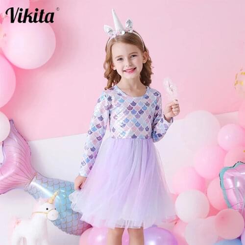 VIKITA New Girls Princess Dress Girls Mesh Vestidos Kids Party Casual Tutu Dress Children Long Sleeve Autumn Winter Dresses